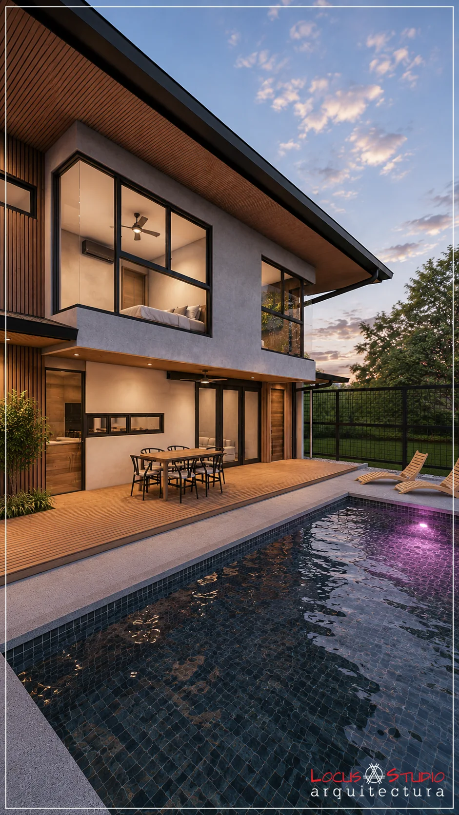 Casa AmarE · Poolside view at night