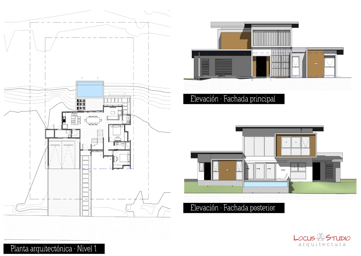 Casa Tama · Planta y elevaciones