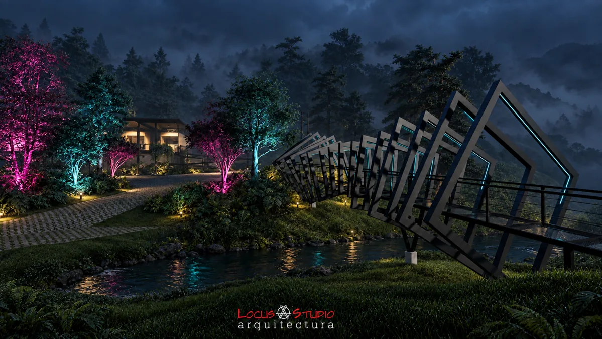 Centro Gastronómico Monteverde · Paths at night