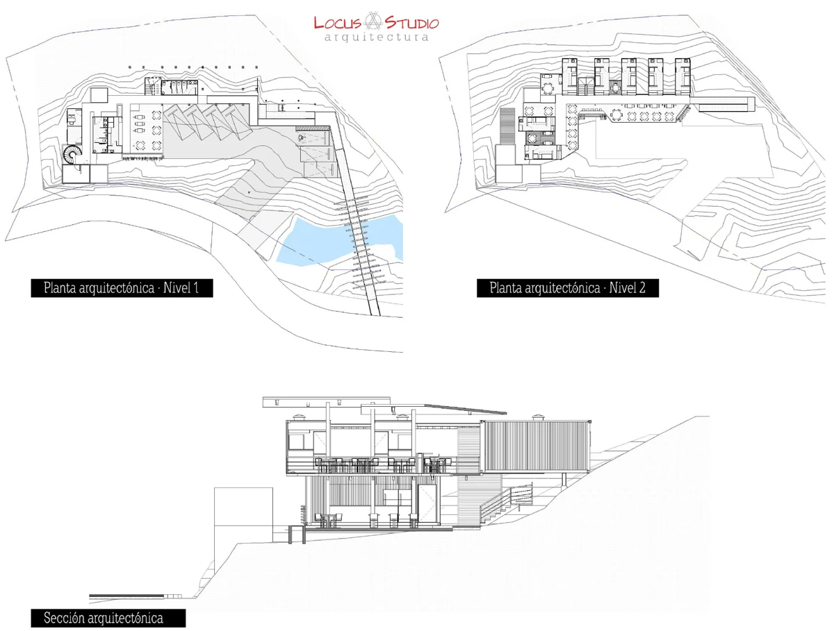 Centro Gastronómico Monteverde · Floor plans and section