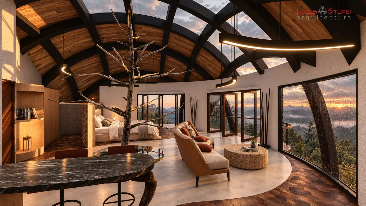 Nido en el Bosque · Bedroom and living area