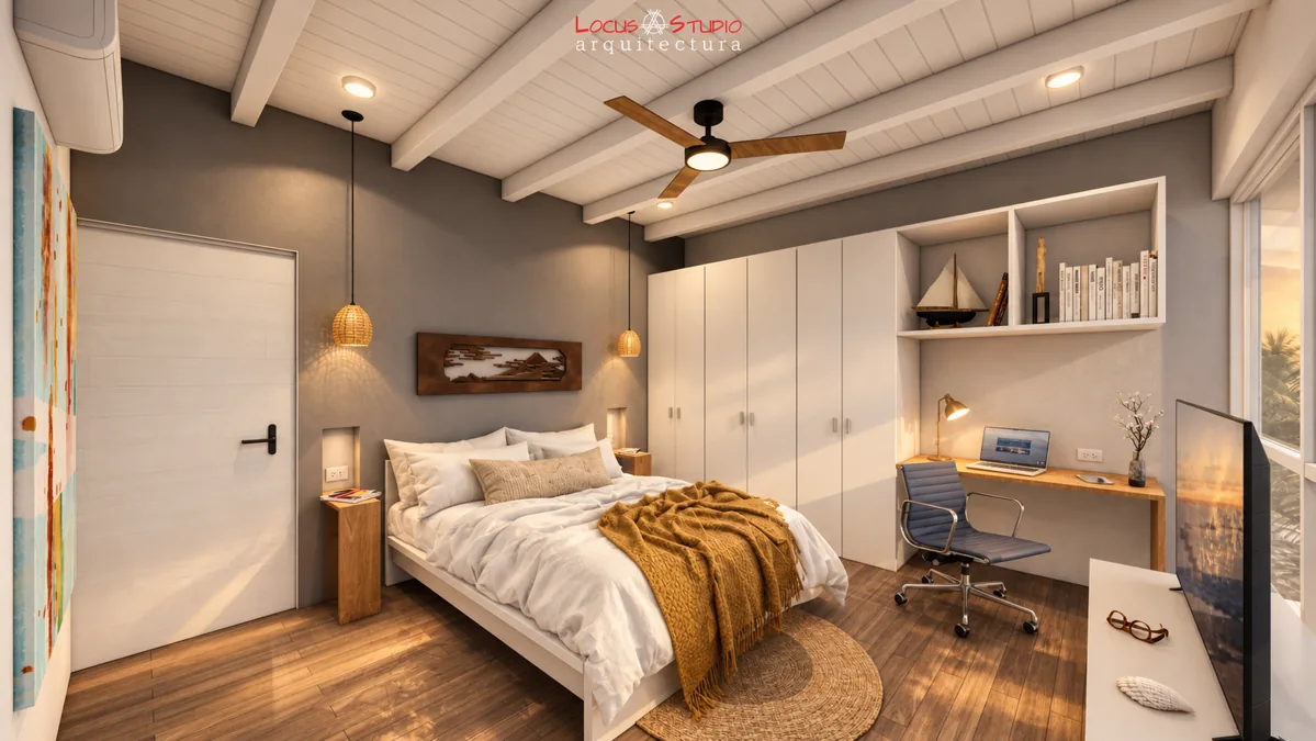 Villa AmarE · Dormitorio con clóset y escritorio